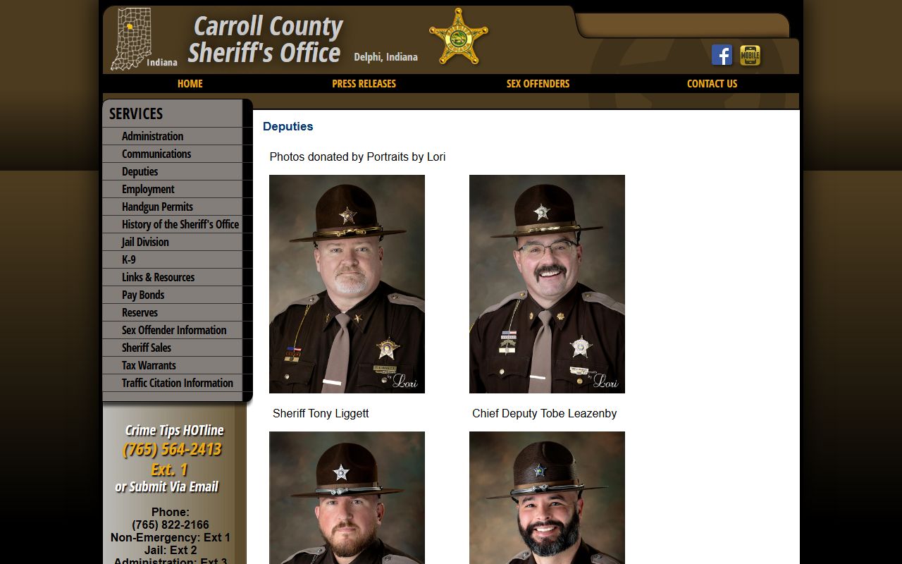 Carroll County Jail inmate lookup sheriff deputies page identifying Sheriff Tony Liggett