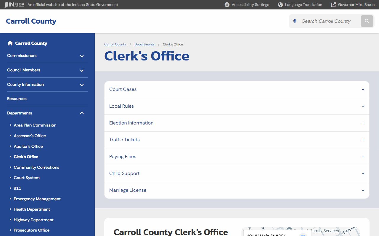 Carroll County Clerk page with MyCase lookup guidance
